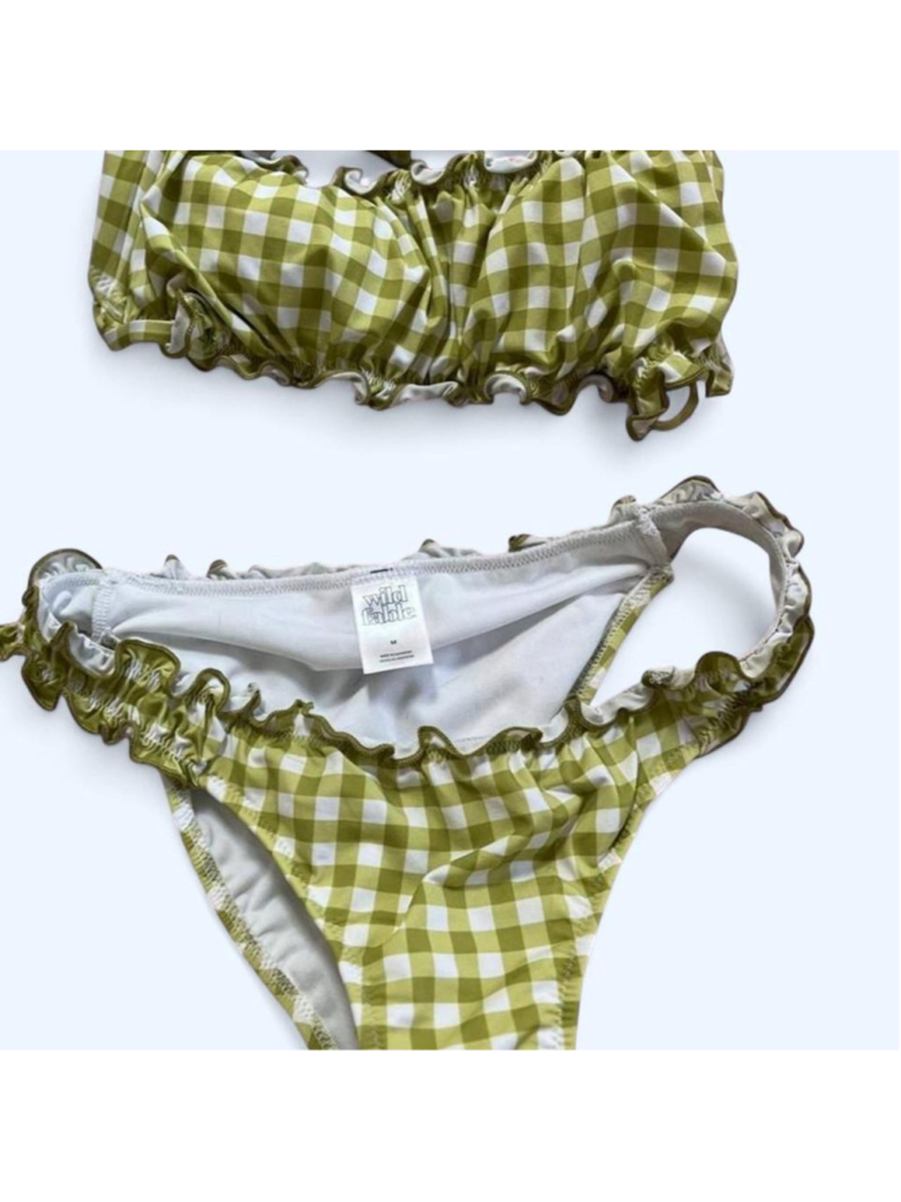 Wild Fable green + white gingham ruffle bikini set